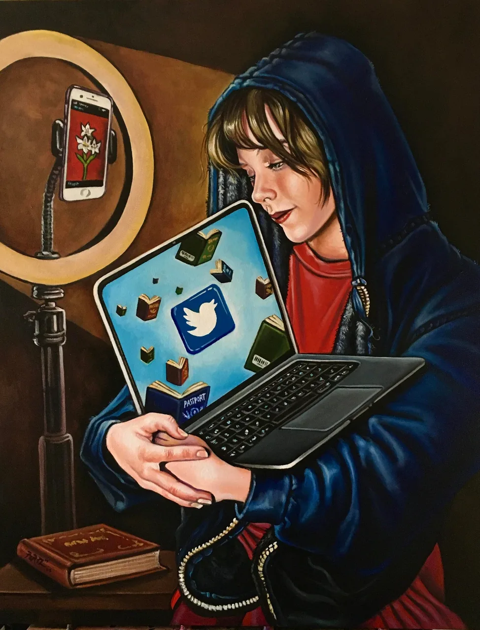 Oil painting titled Anunciación by Diego Perez.
