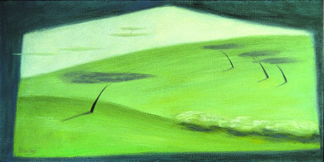 Oil and wax painting titled Cellular Memory by Shelley Lowell.