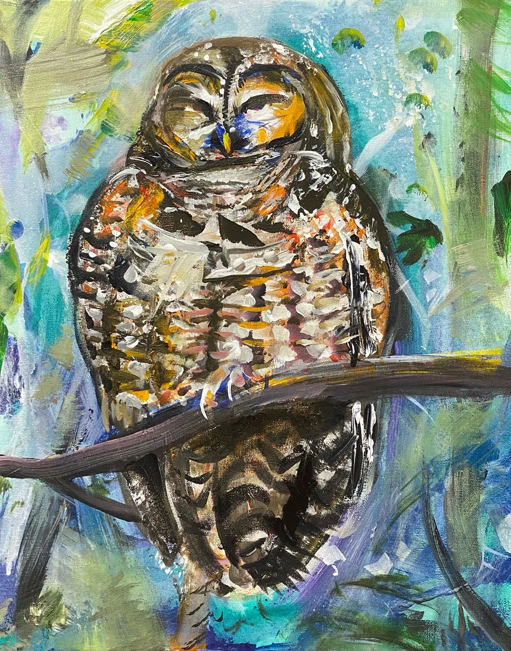 Acrylic painting titled Mexican Spotted Owl by Thatcher Bohrman.