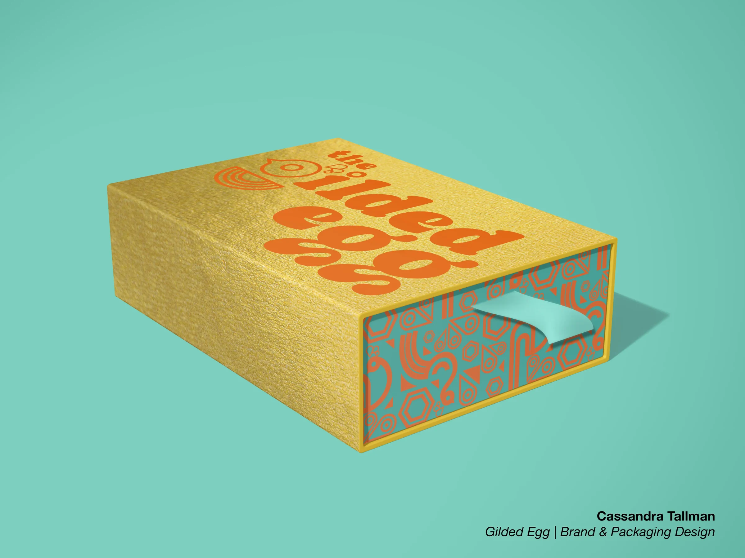 The Gilded Egg labelled box presentation by Cassandra Tallman.